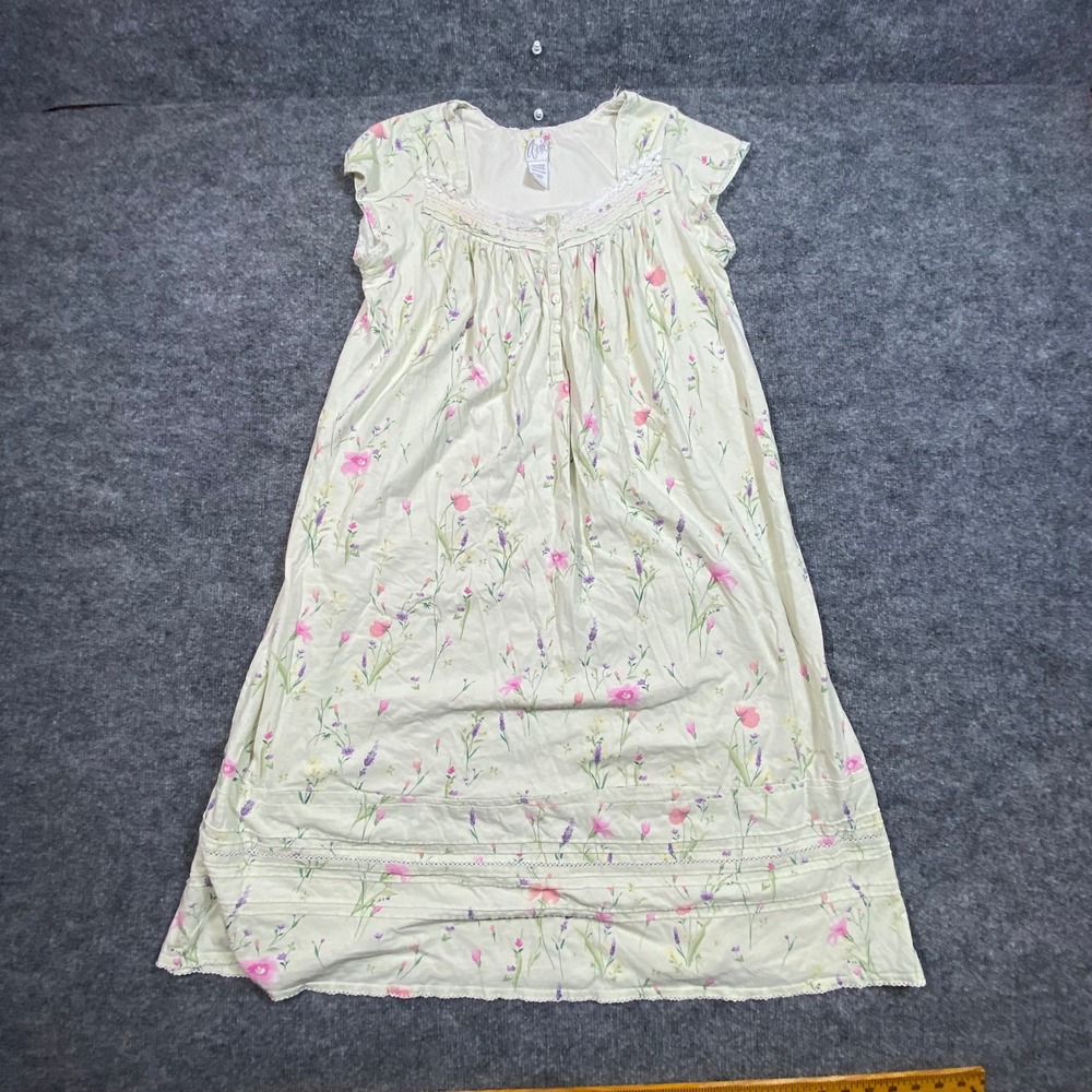 Aria Womens Medium Cotton Floral Lace Trim Sleeveless Nightgown Cream A821062